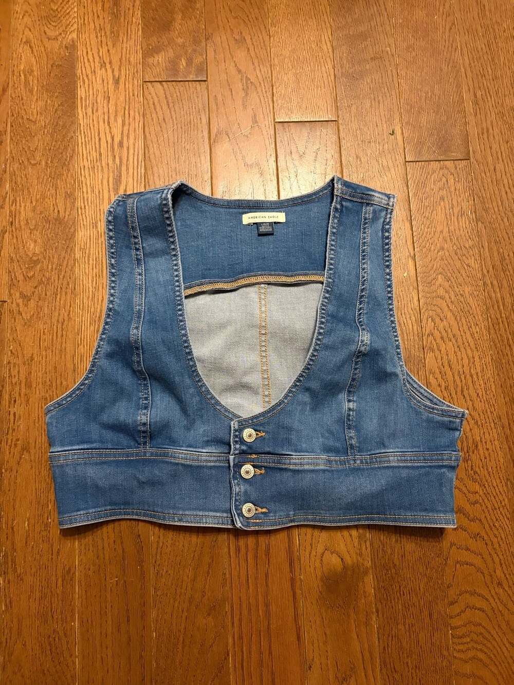 American Eagle Denim Vest Size L Blue Cropped Button Front